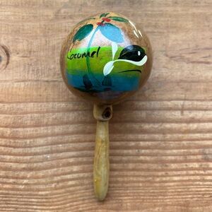 Authentic vintage hand painted Mexican gourd maraca